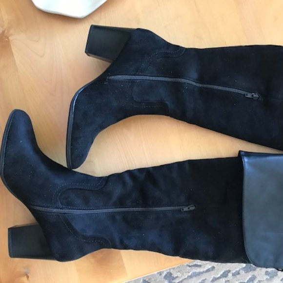Long black faux suede boots - Picture 6 of 9